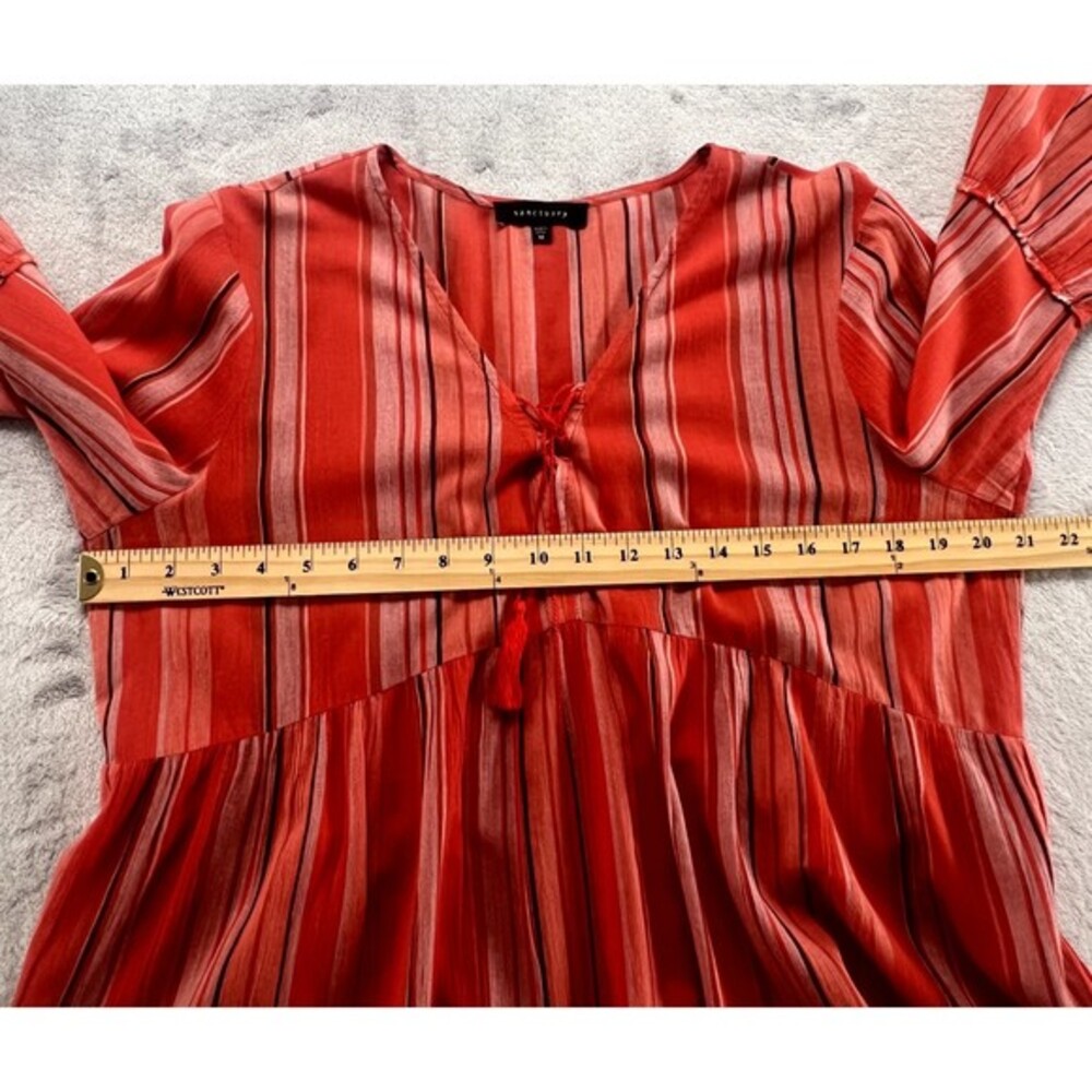 Sanctuary Top‎ Womens M Orange Striped Bell Sleeve Peasant Sedona V Neck Blouse - Picture 8 of 9
